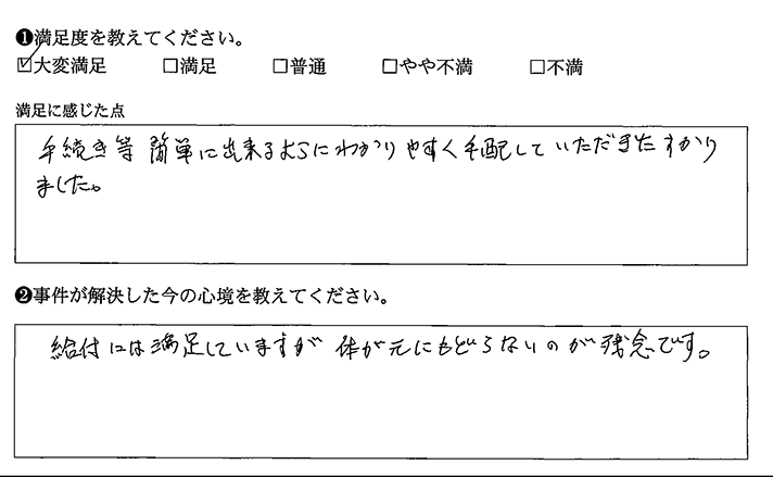 わかりやすい説明で、簡単に手続ができました