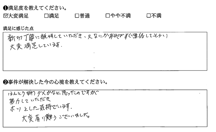 親切丁寧な説明とこまめな連絡に満足しています