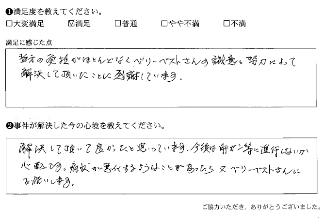 当方の負担がほとんどなく、解決して頂いた